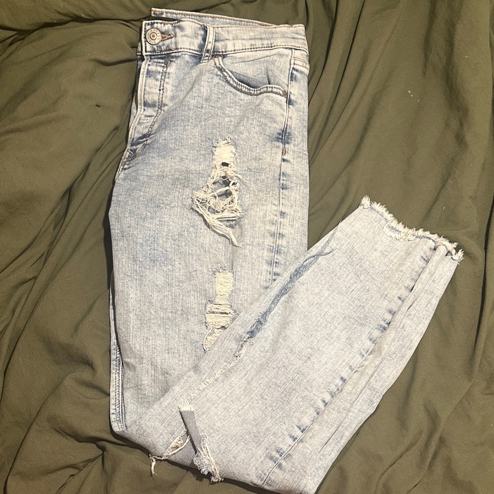 Express Light Blue Ripped Ankle Jeans